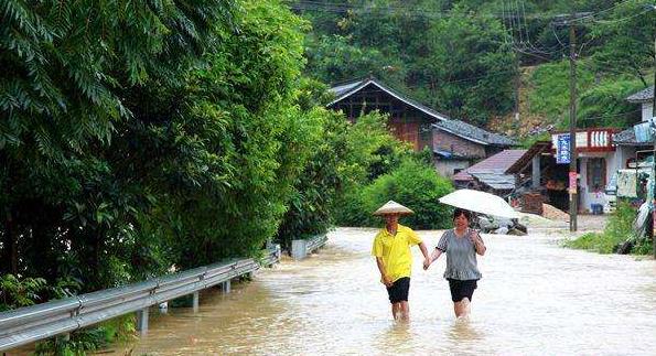 雨水淹没了村庄的道路